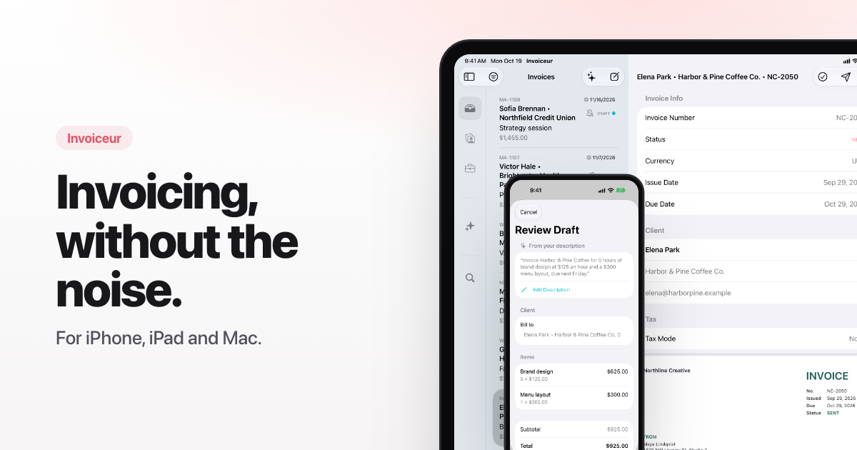 Invoiceur, native invoicing for Mac, iPhone and iPad