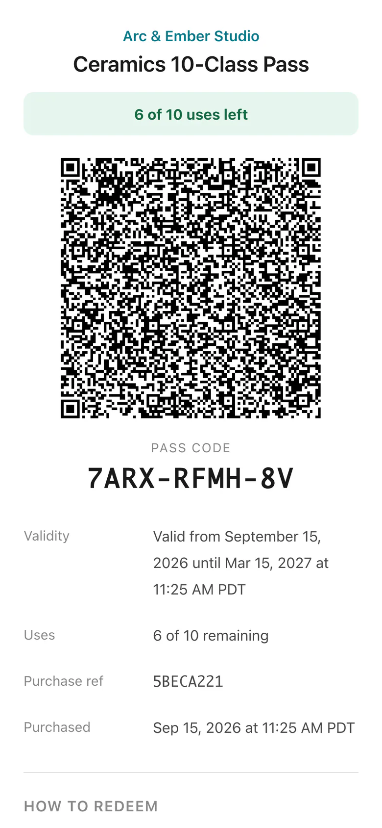 A Permint access pass with QR code on a phone (demo data)